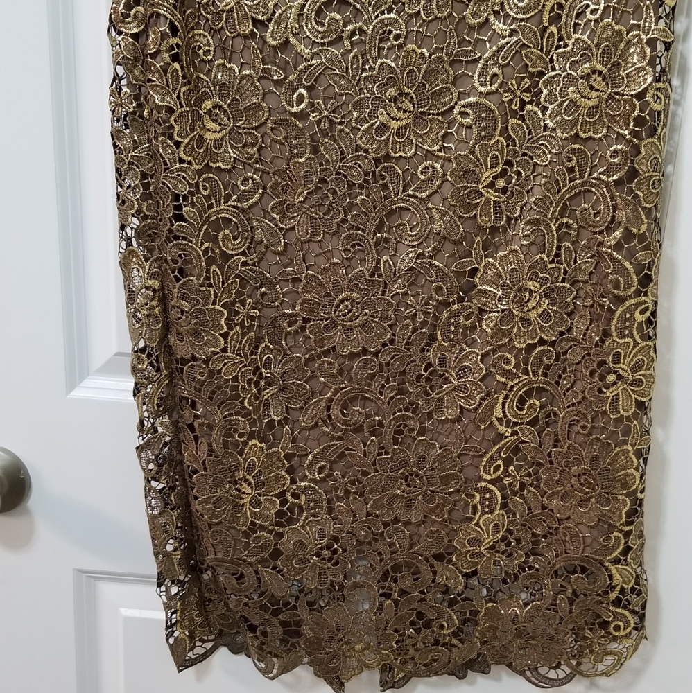 White House Black Market Gold lace skirt